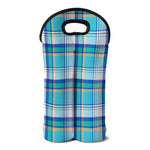 Blue Madras Pattern Print Double Neoprene Wine Tote