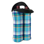 Blue Madras Pattern Print Double Neoprene Wine Tote