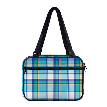 Blue Madras Pattern Print Double Strap Bible Bag