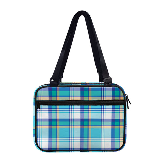 Blue Madras Pattern Print Double Strap Bible Bag