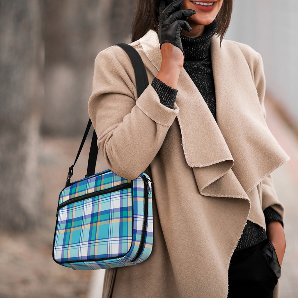 Blue Madras Pattern Print Double Strap Bible Bag