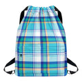 Blue Madras Pattern Print Drawstring Backpack