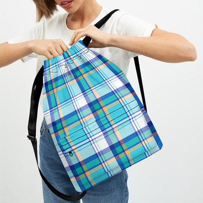 Blue Madras Pattern Print Drawstring Backpack