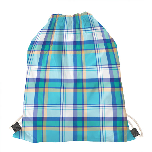Blue Madras Pattern Print Drawstring Bag
