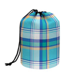 Blue Madras Pattern Print Drawstring Makeup Bag