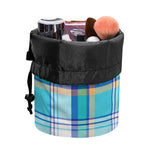 Blue Madras Pattern Print Drawstring Makeup Bag