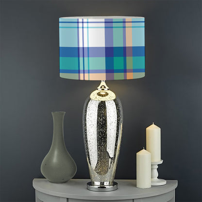 Blue Madras Pattern Print Drum Lamp Shade