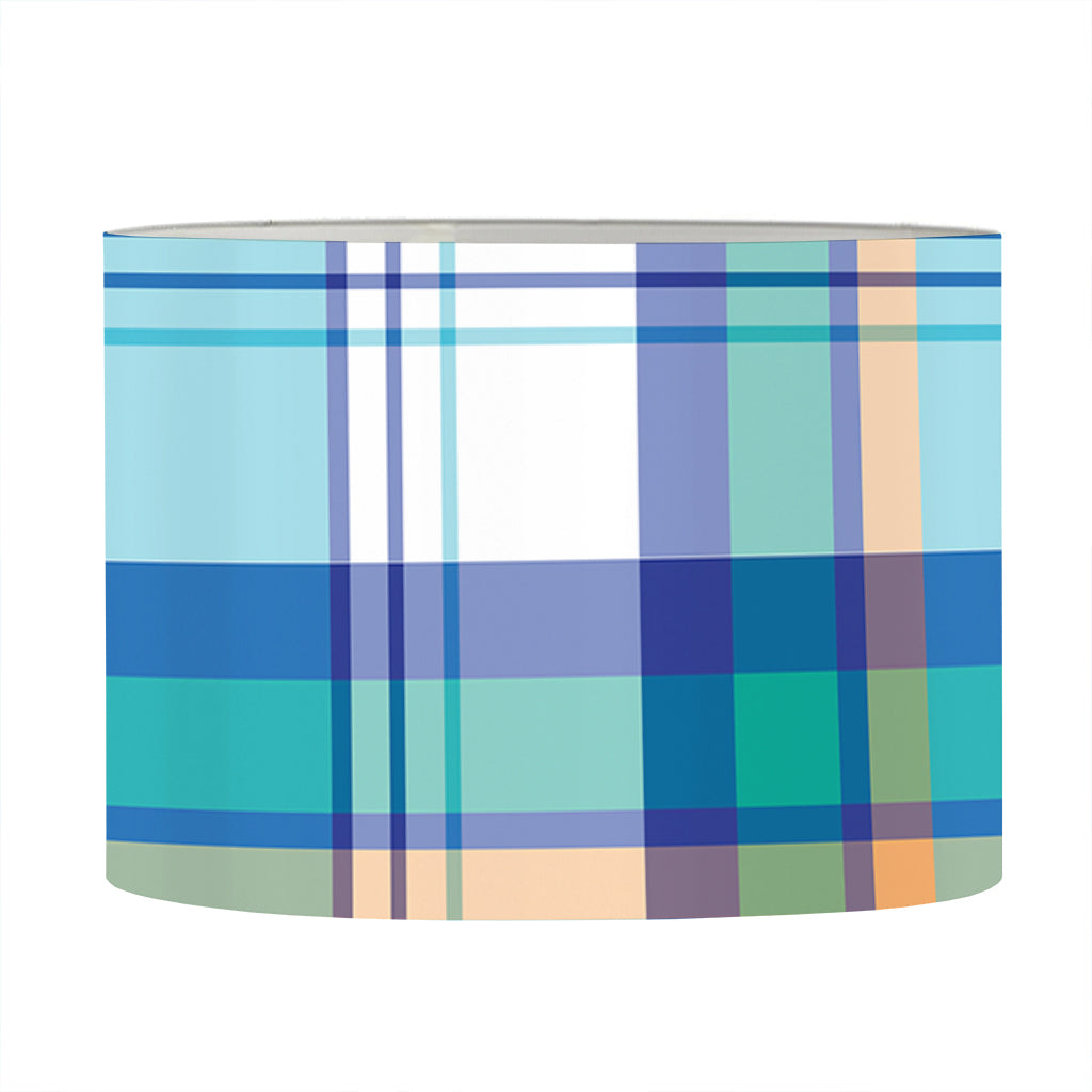 Blue Madras Pattern Print Drum Lamp Shade