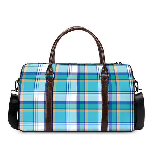 Blue Madras Pattern Print Duffle Bag