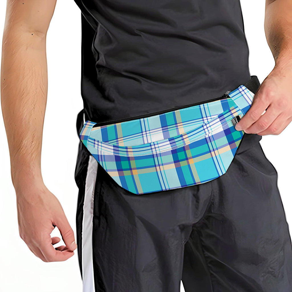 Blue Madras Pattern Print Fanny Pack