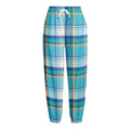 Blue Madras Pattern Print Fleece Lined Knit Pants