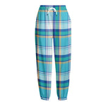 Blue Madras Pattern Print Fleece Lined Knit Pants