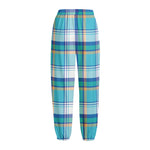 Blue Madras Pattern Print Fleece Lined Knit Pants