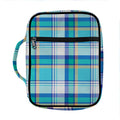 Blue Madras Pattern Print Front Pocket Bible Bag