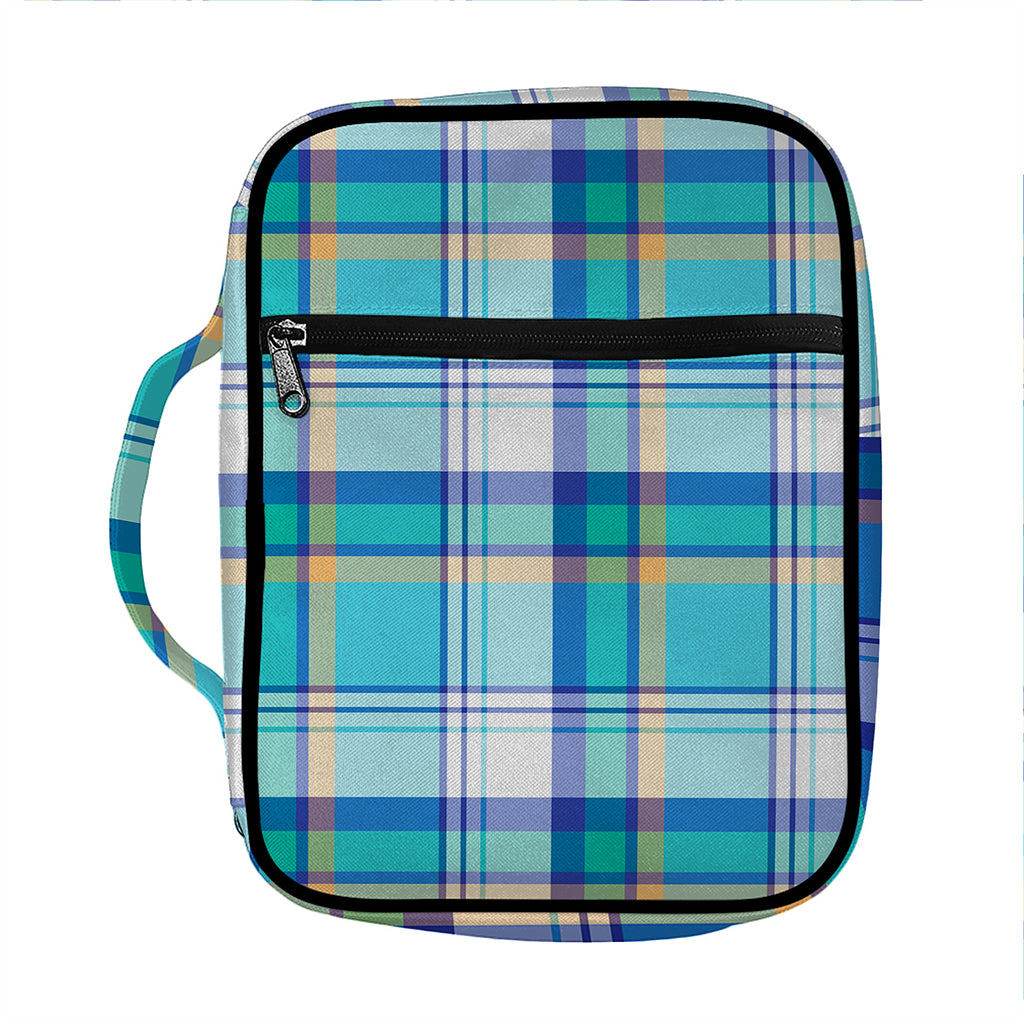 Blue Madras Pattern Print Front Pocket Bible Bag