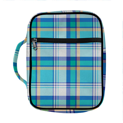 Blue Madras Pattern Print Front Pocket Bible Bag