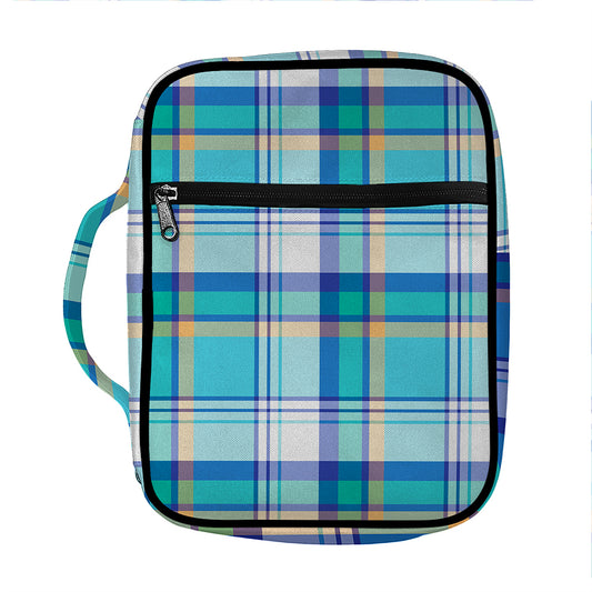 Blue Madras Pattern Print Front Pocket Bible Bag