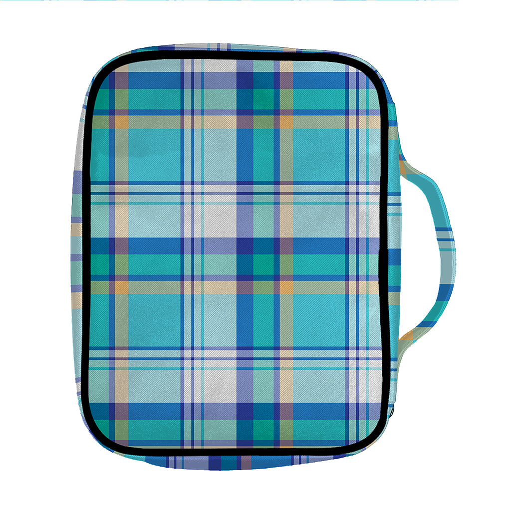 Blue Madras Pattern Print Front Pocket Bible Bag