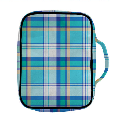 Blue Madras Pattern Print Front Pocket Bible Bag