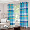 Blue Madras Pattern Print Grommet Curtains