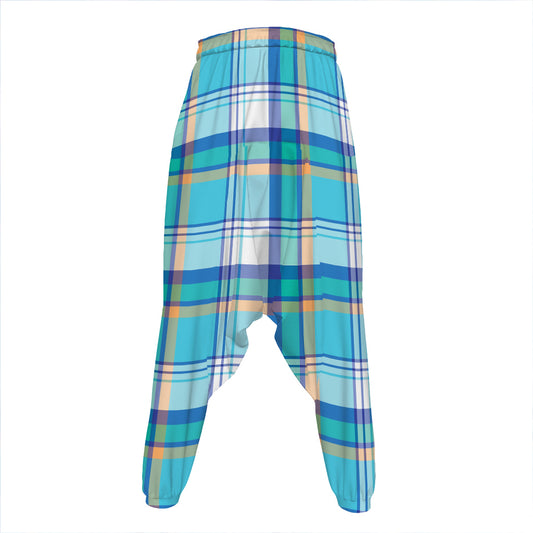 Blue Madras Pattern Print Hammer Pants