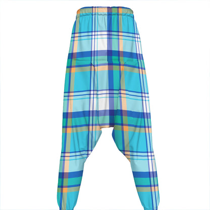 Blue Madras Pattern Print Hammer Pants