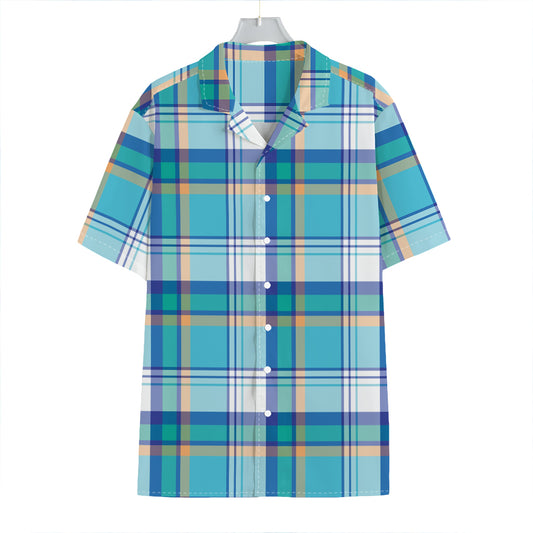 Blue Madras Pattern Print Hawaiian Shirt