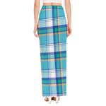 Blue Madras Pattern Print High Slit Maxi Skirt