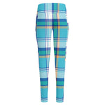 Blue Madras Pattern Print High-Waisted Pocket Leggings