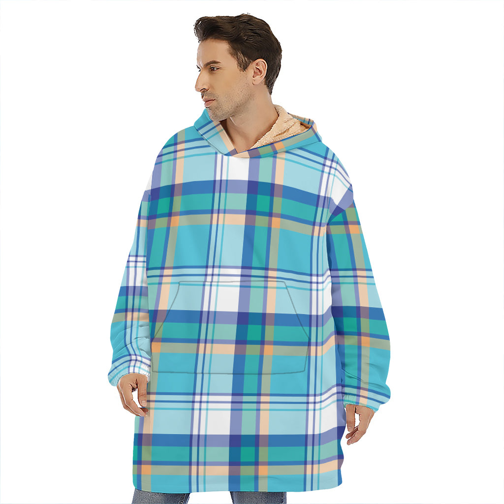 Blue Madras Pattern Print Hoodie Blanket