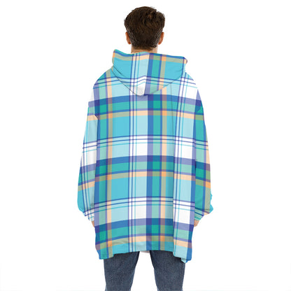 Blue Madras Pattern Print Hoodie Blanket