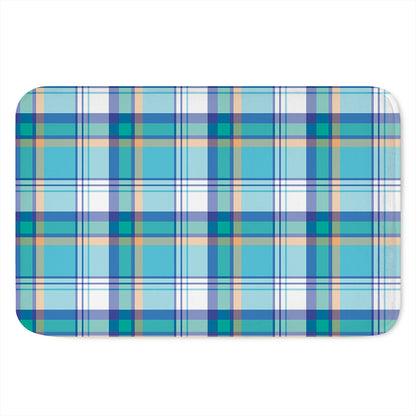 Blue Madras Pattern Print Indoor Door Mat