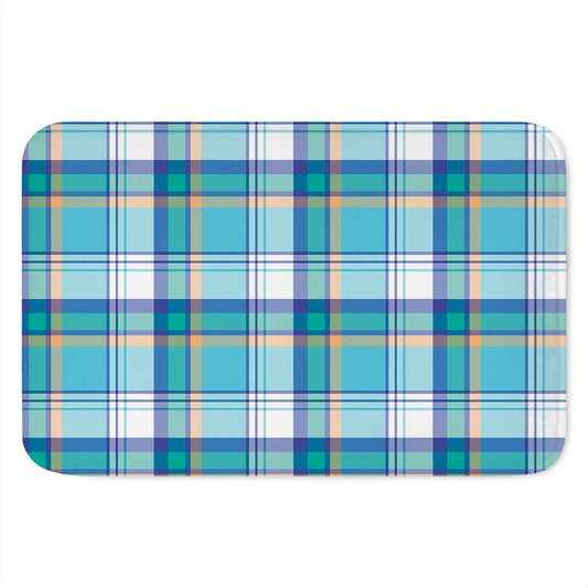 Blue Madras Pattern Print Indoor Door Mat