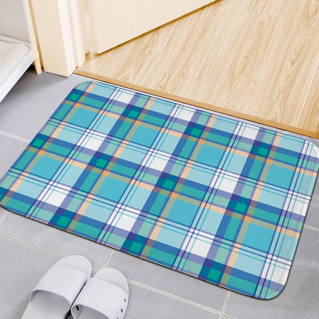 Blue Madras Pattern Print Indoor Door Mat