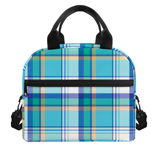 Blue Madras Pattern Print Insulated Lunch Bag