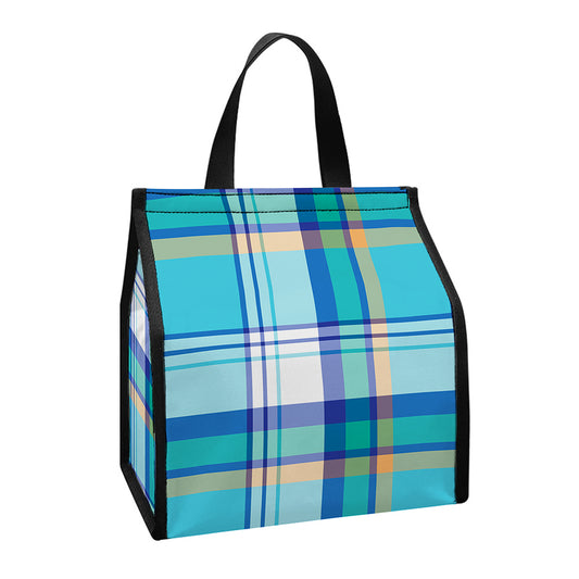 Blue Madras Pattern Print Insulated Lunch Tote