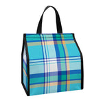 Blue Madras Pattern Print Insulated Lunch Tote