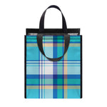 Blue Madras Pattern Print Insulated Lunch Tote