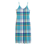 Blue Madras Pattern Print Jersey Midi Cami Dress