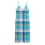 Blue Madras Pattern Print Jersey Midi Cami Dress