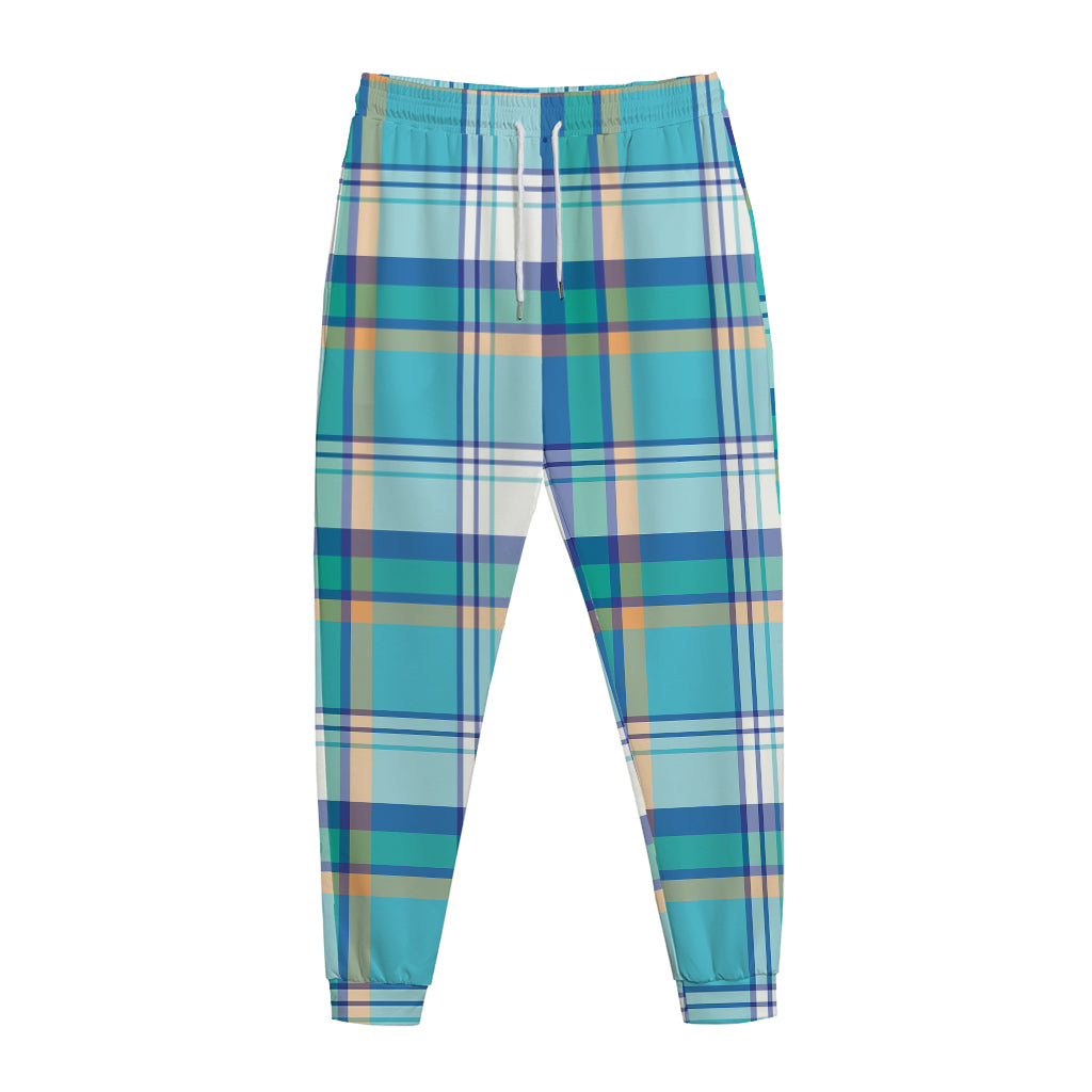 Blue Madras Pattern Print Jogger Pants