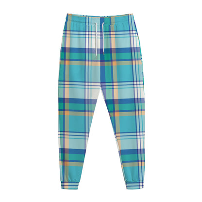 Blue Madras Pattern Print Jogger Pants