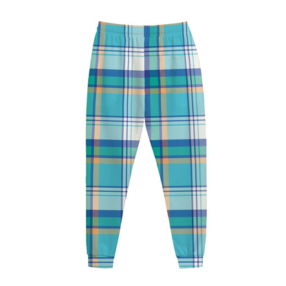 Blue Madras Pattern Print Jogger Pants