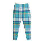 Blue Madras Pattern Print Jogger Pants