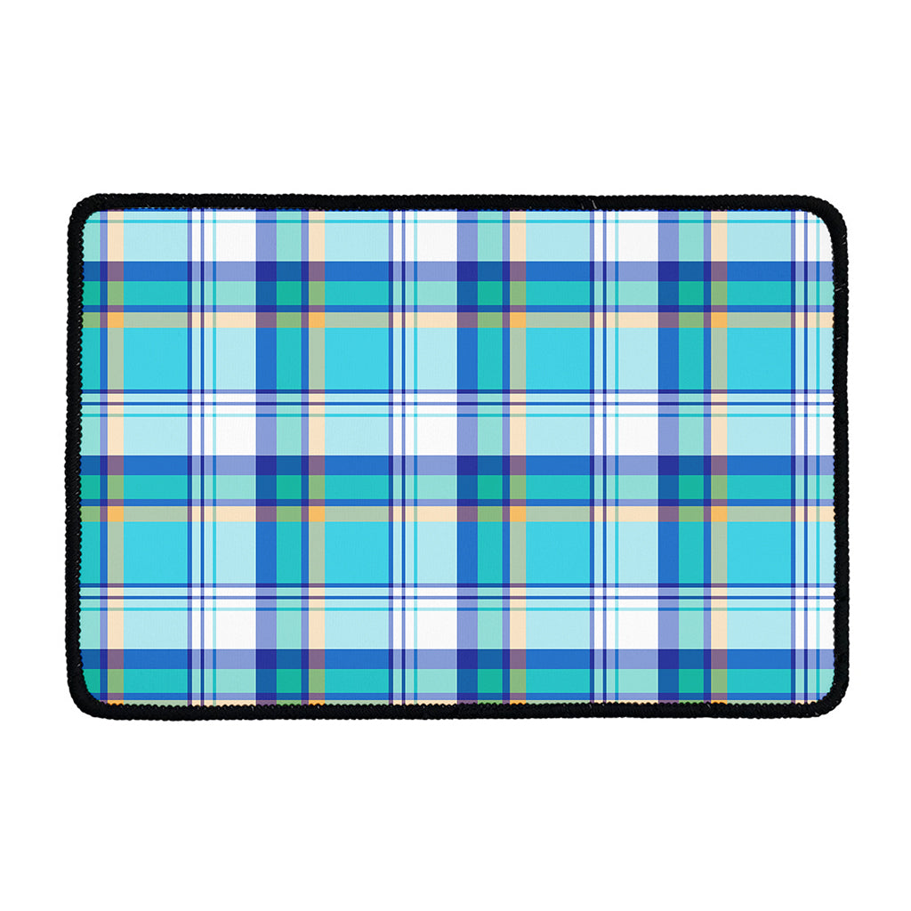 Blue Madras Pattern Print Kitchen Mat