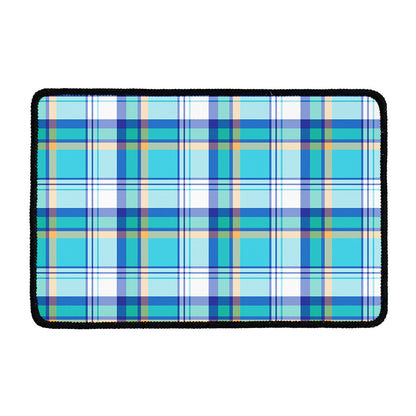 Blue Madras Pattern Print Kitchen Mat