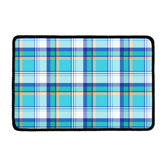 Blue Madras Pattern Print Kitchen Mat