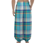 Blue Madras Pattern Print Lantern Pants