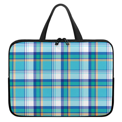 Blue Madras Pattern Print Laptop Sleeve With Handle