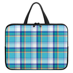 Blue Madras Pattern Print Laptop Sleeve With Handle